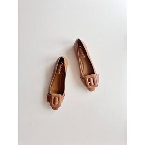 L'INTERVALLE Mulan Brown Leather Buckle Pointed Toe Ballet Flats, Size 8/39